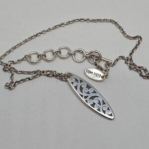 Lois Hill Sterling Silver 925 Scrollwork Oval Pendant Necklace, intricate, heavy